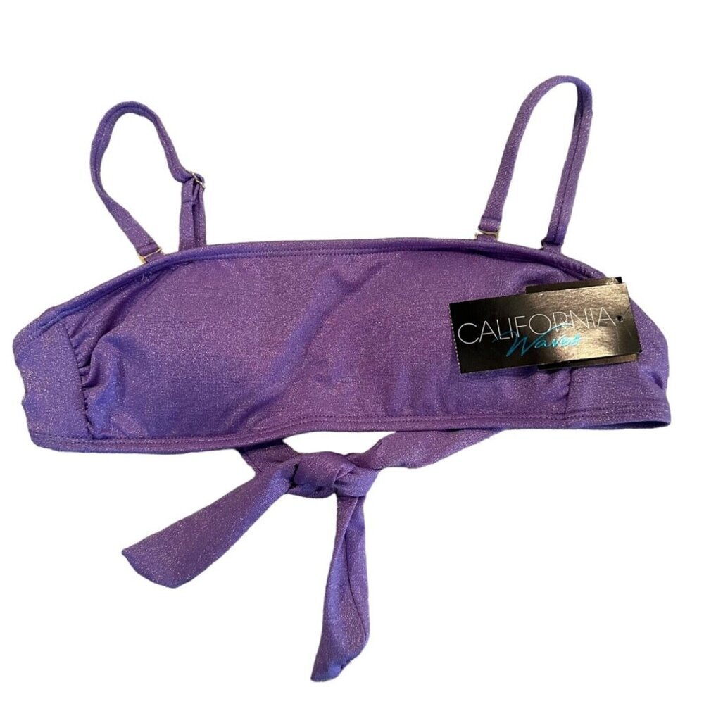 California Waves Womens Size XS Purple Metallic Shimmer Bandeau Bikini Top NWT
